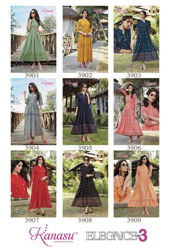 Kanasu Elegance 3 Latest Fancy Designer Heavy Casual Wear Rayon Gold Printed Stylish Kurti Collection
